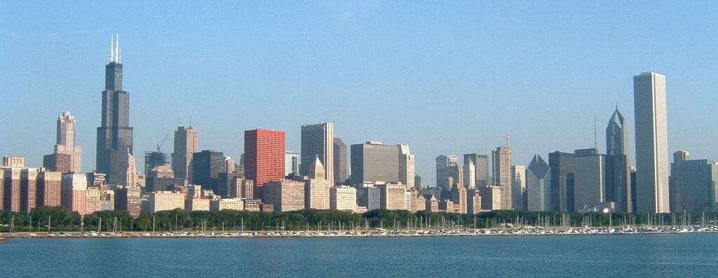 The Chicago skyline as seen from the Adler Planetarium