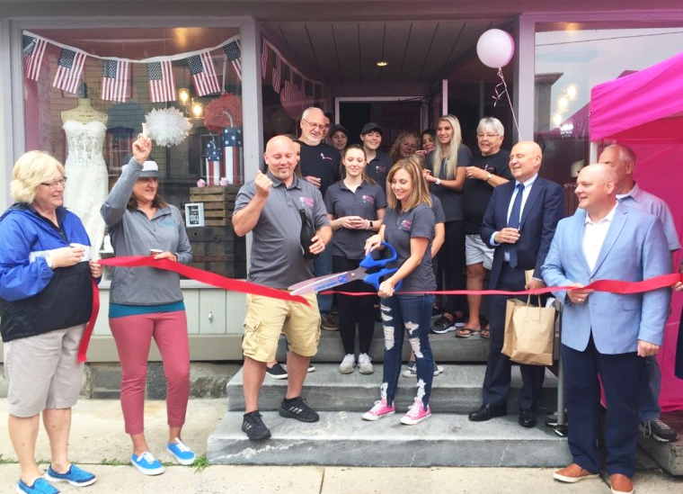 Men and women attending Blended Bakery ribbon cutting ceremony in Lehighton PA