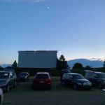 Cars parked awaiting drive-in movie