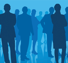 Silhouettes of male and female business people