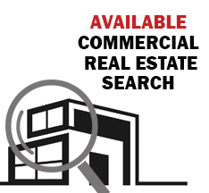 Available Commercial RE Search vector building with magnifying glass