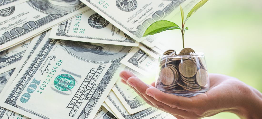 Grant Resources-money and hand with jar with coin and seedling in hand