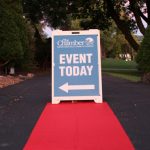 Chamber event today sign at end of red carpet