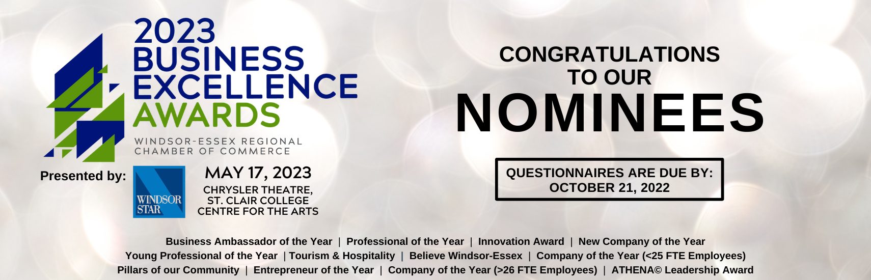 2023 Business Excellence Awards Categories WindsorEssex Reg. Chamber of Commerce