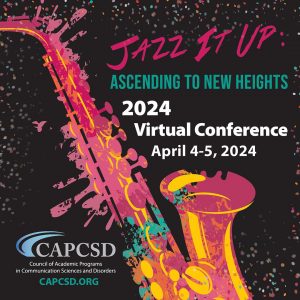 Square graphic for 2024 CAPCSD Virtual Conference, April 4-5, 2024, with pink, yellow, and teal, abstract saxophone and theme, "Jazz It Up"
