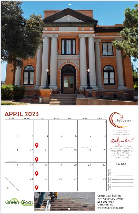 Example page from Cleburne Chamber's Loyal To Local Raffle Calendar 2023