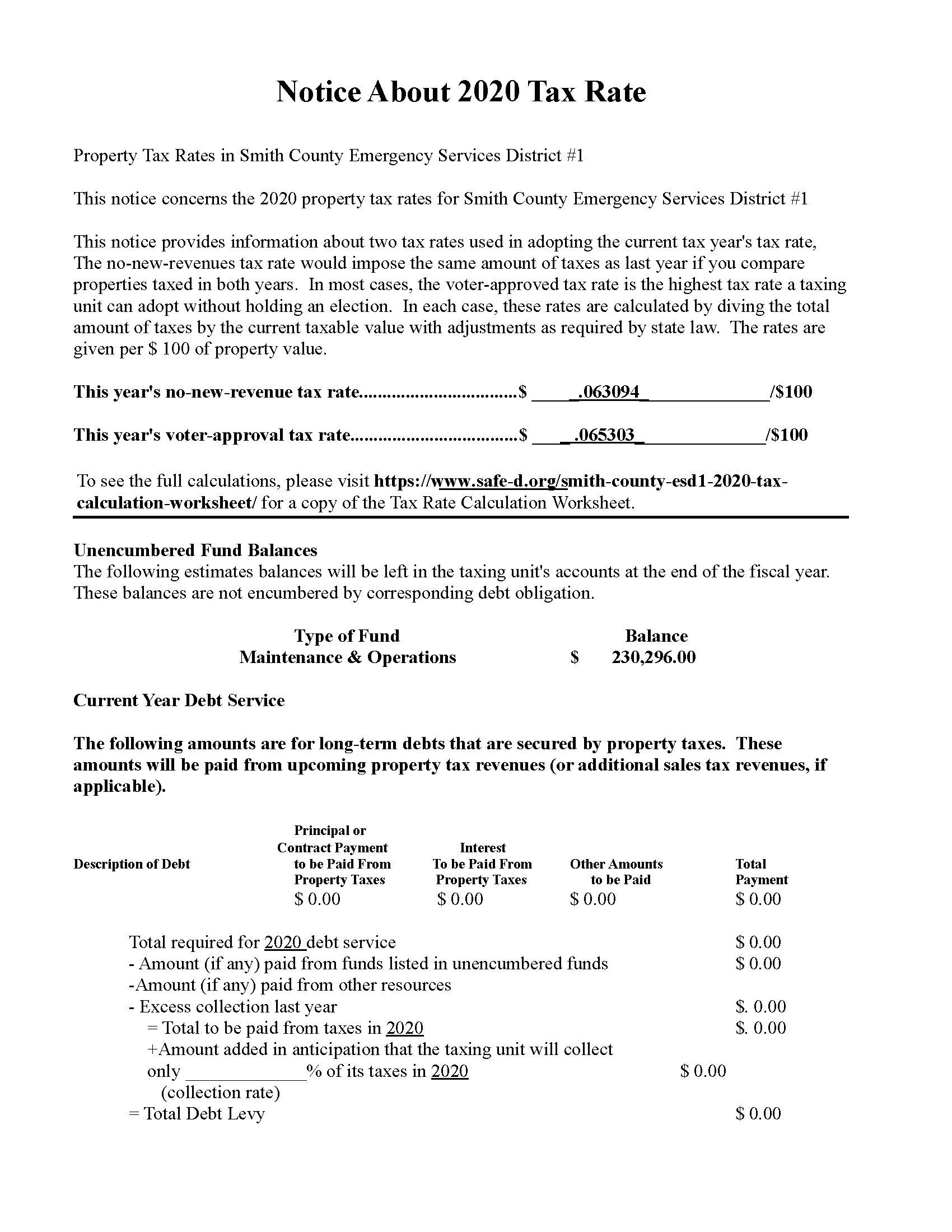 NOTICE ABOUT 2020 TAX RATES NOTICE ABOUT 2020 TAX RATES
