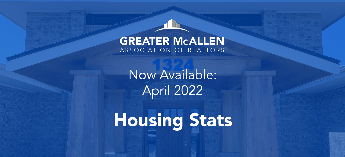 slideshow in blue featuring background photo of brick building Now Available: April 2022 housing stats