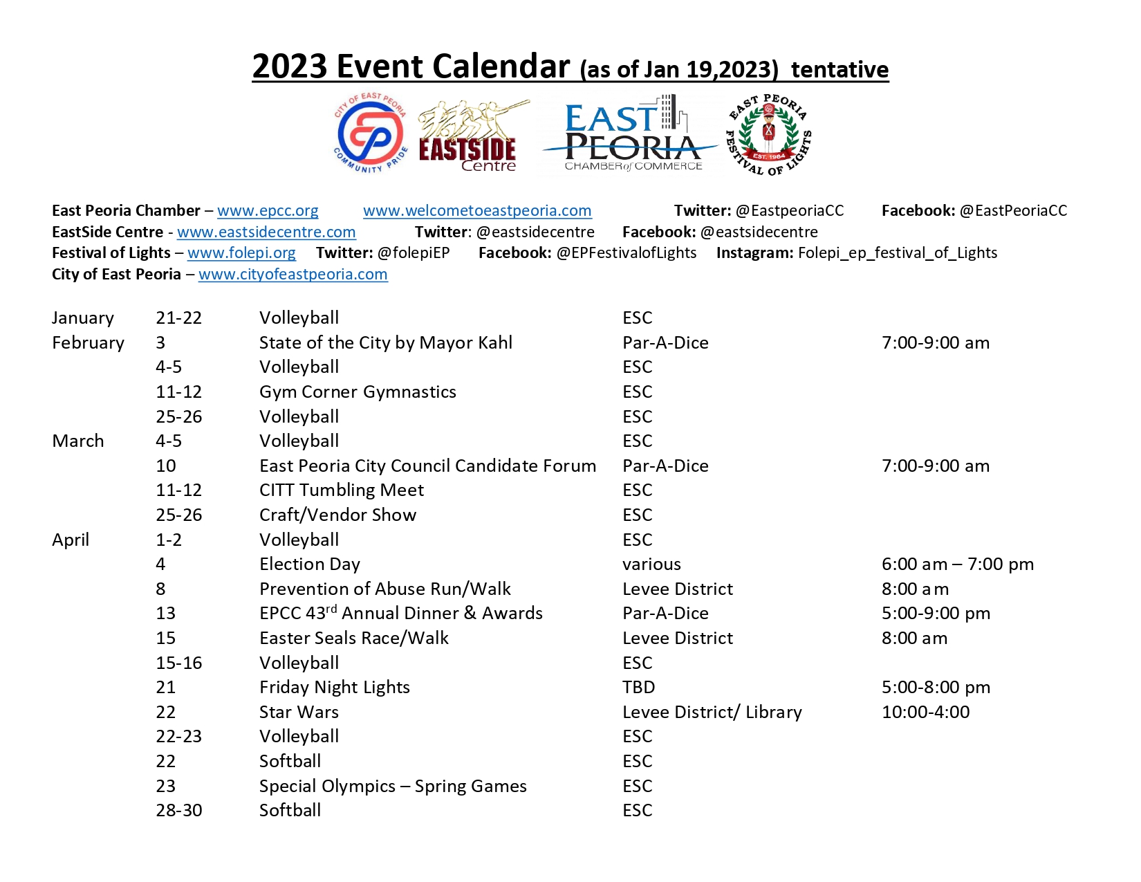 2023 Events list