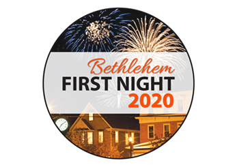 Bethlehem First Night logo fireworks over Four Corners district