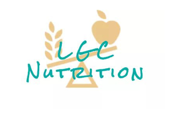 company logo for LGC Nutrition balance scale with apple and wheat images