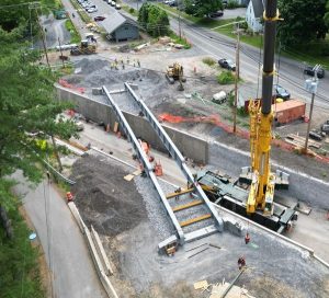 Ariel view of construction of former rail overpass in Slingerlands