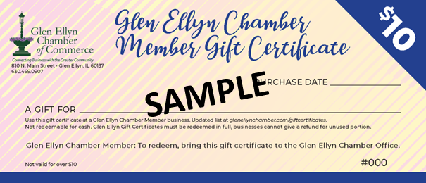 Chamber Gift Certificate $10 Sample