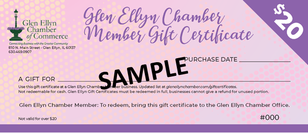 Chamber Gift Certificate $20 Sample