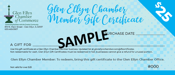 Chamber Gift Certificate $25 Sample
