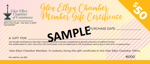 Chamber Gift Certificate $50 Sample