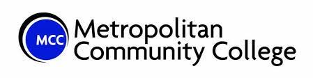 logo with blue circle with M C C in the middle and metropolitan community college to the right side