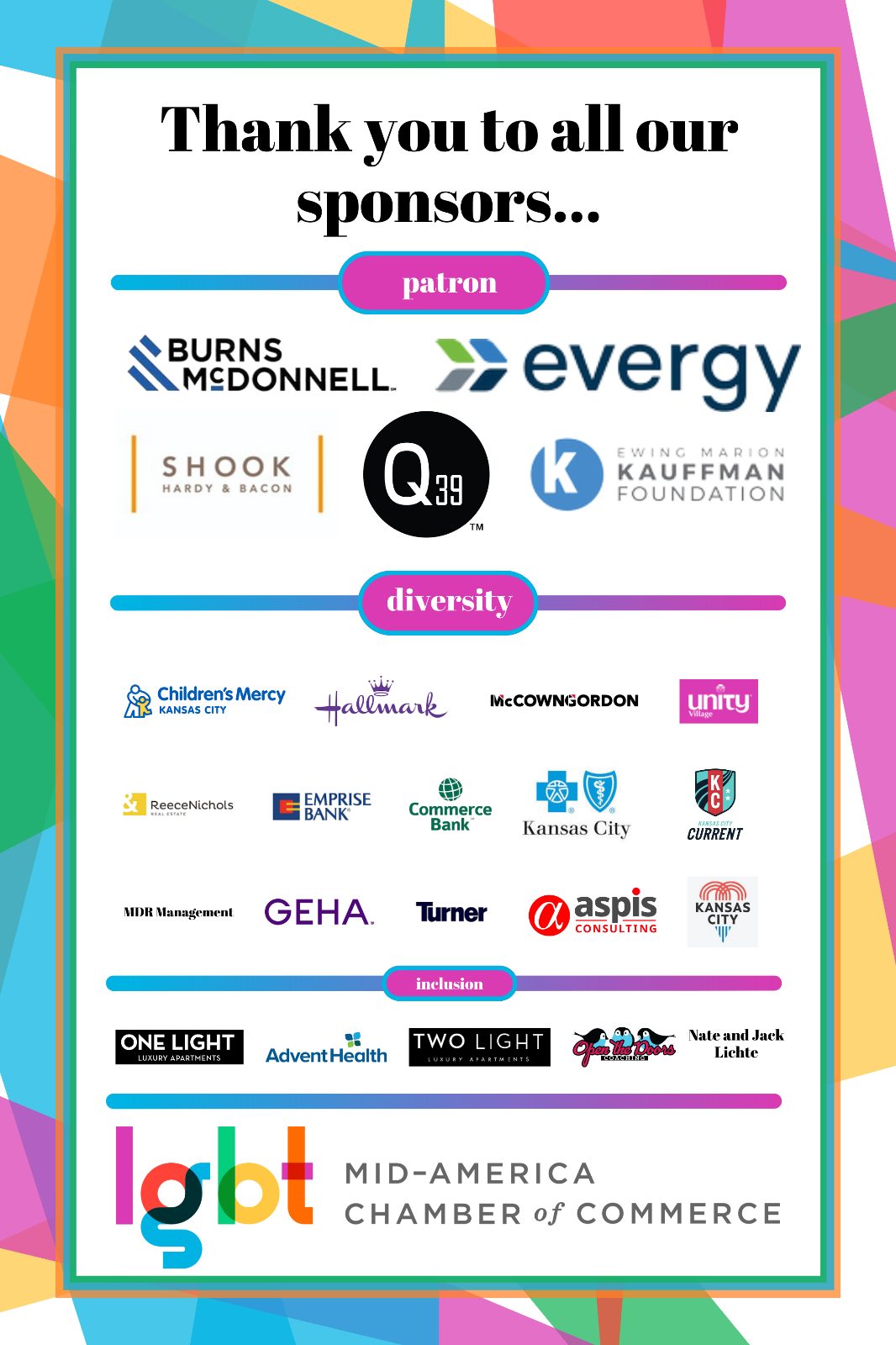Graphic with all Sponsor Logos for Business Pride Awards 2023