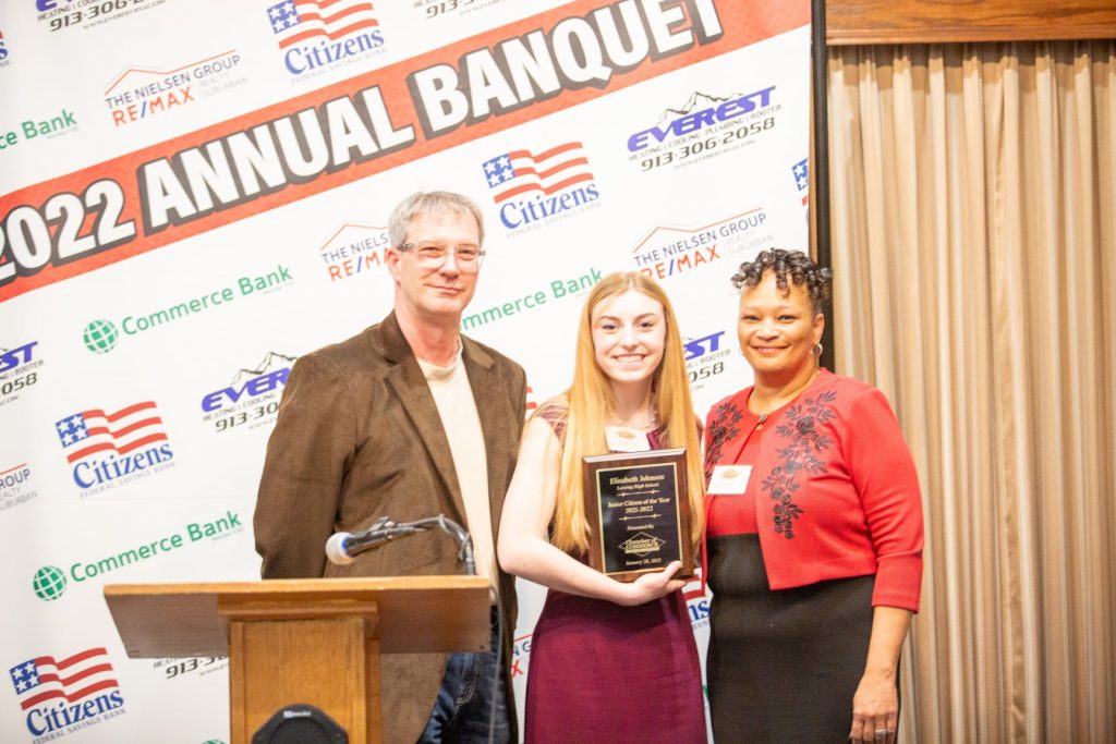 Elisabeth Johnson, winner of Junior Citizen of the Year. Presented by Ken Hundley (Climate Control Services LLC) and Mary Mack.