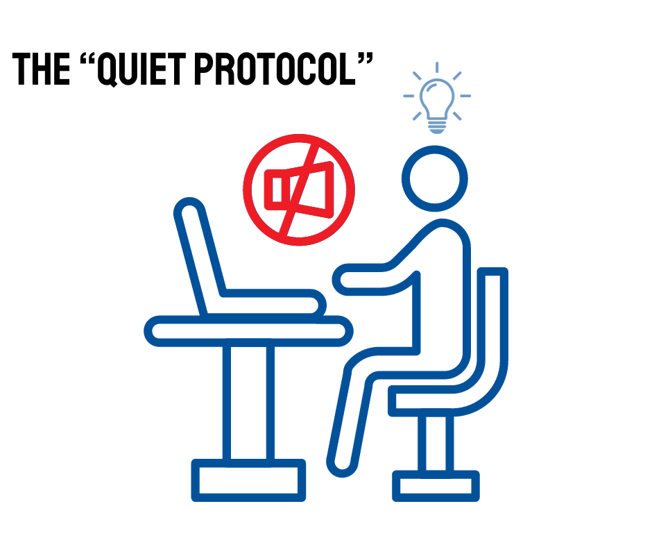 Article title. Outline graphic of a person sitting at a desk, a lightbulb over their head. A red muted symbol sits between the person and the desk.