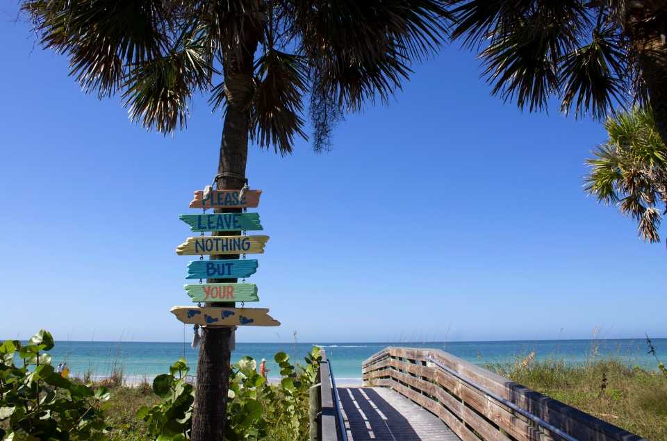 Beach Sign and Board Walk to Indian Rocks Beach