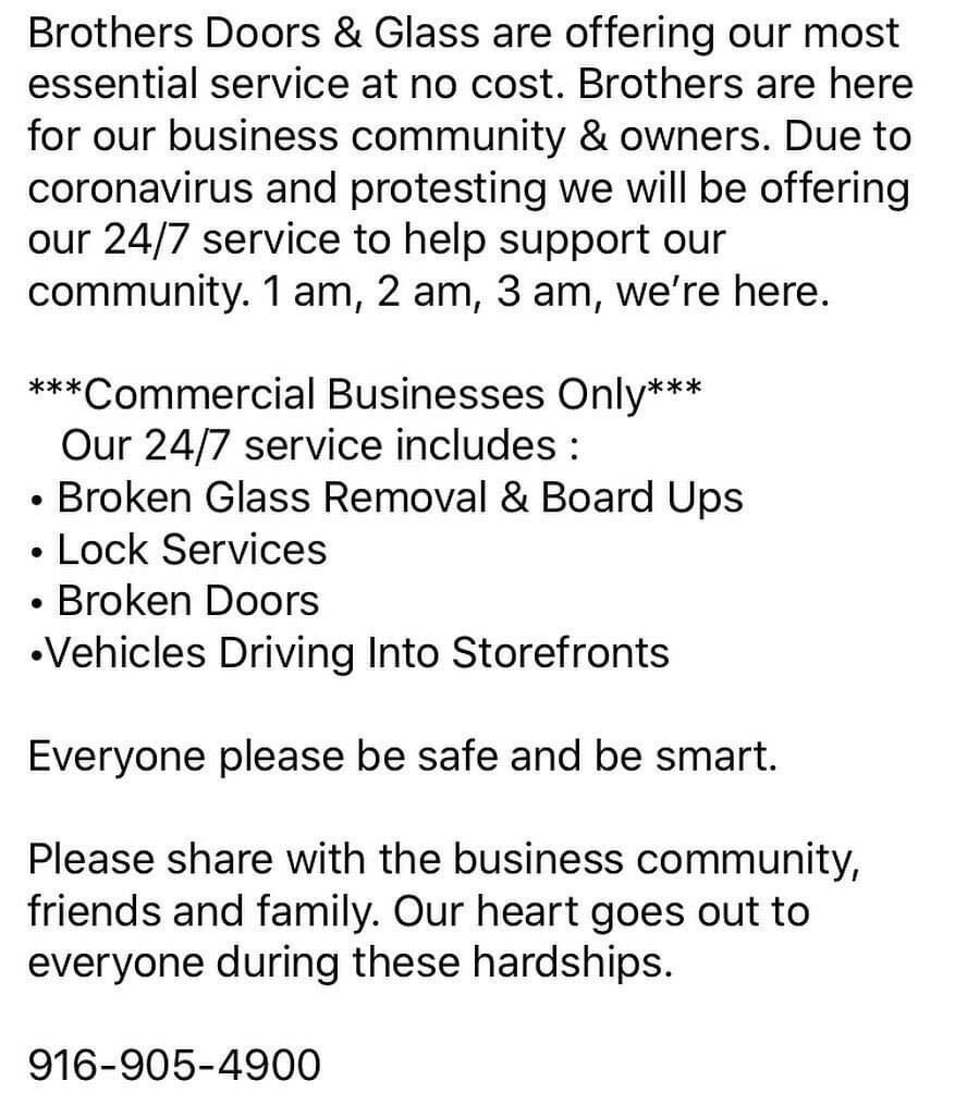 Brothers Doors & Glass Community Business Support East Sacramento