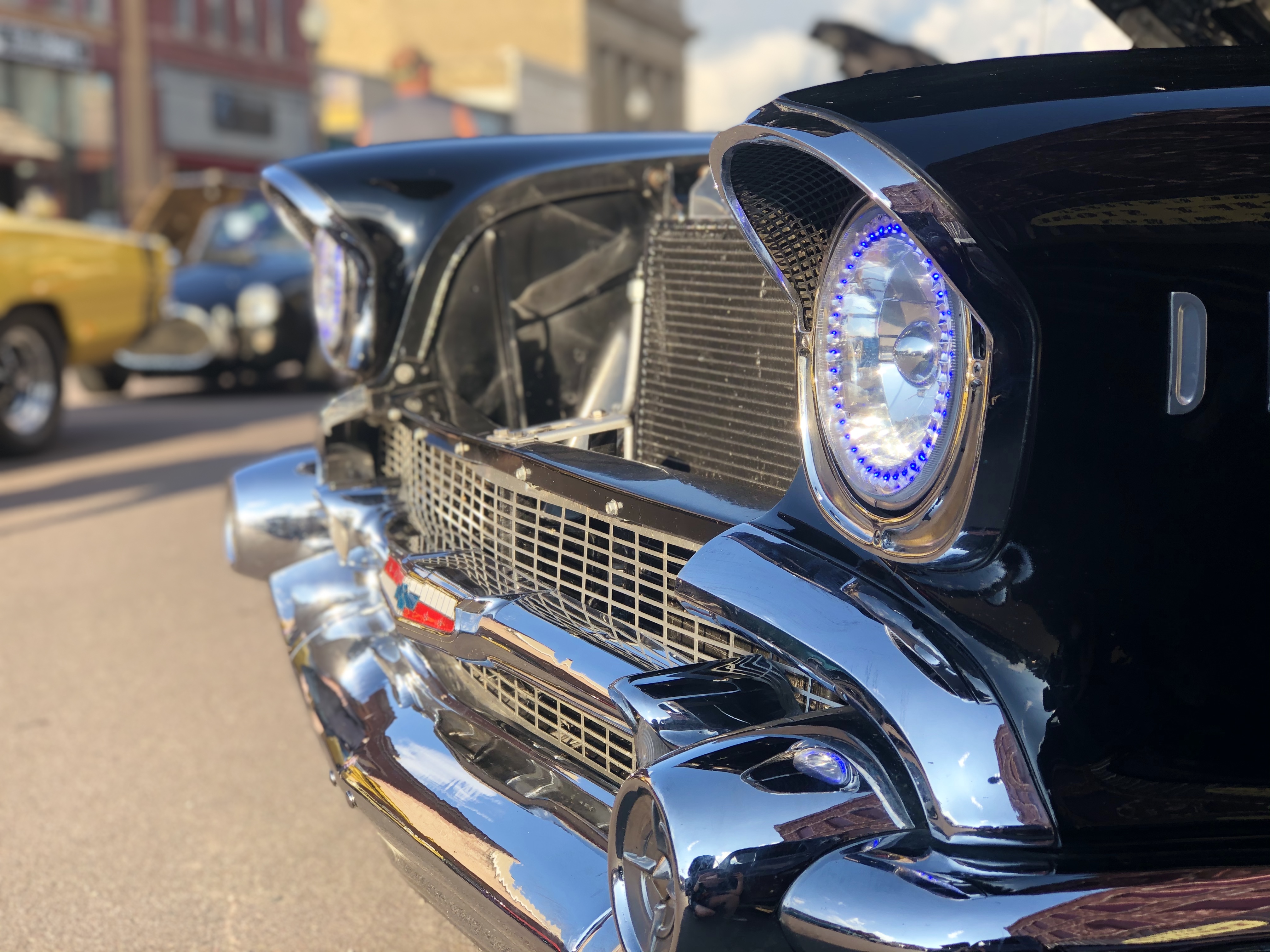 Headlights on 1957 Black Chevy