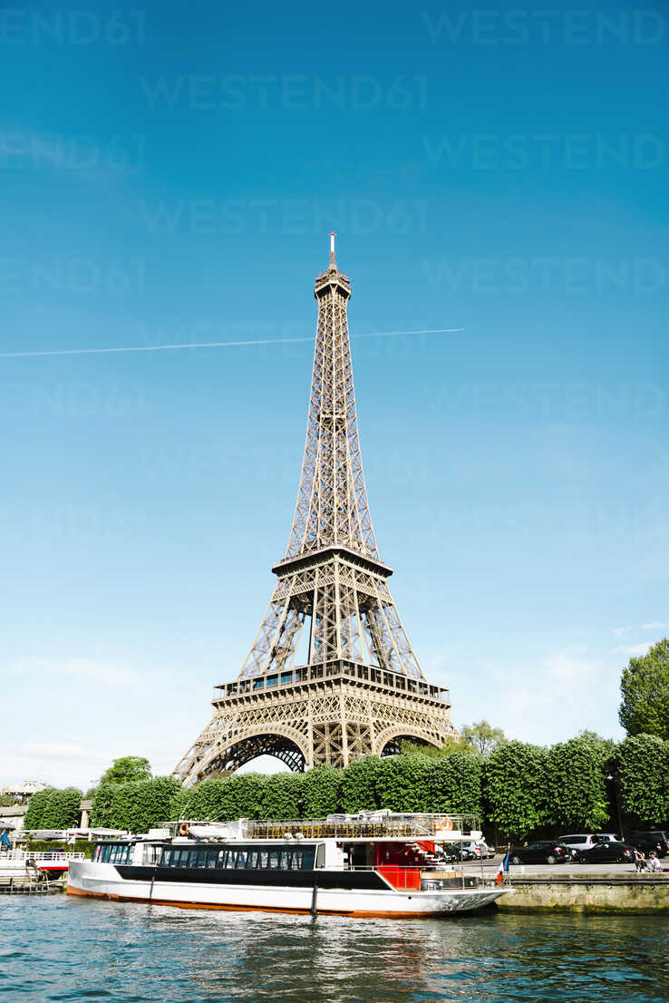 Paris, France. Eiffel Tower from Seine river in a sunny day