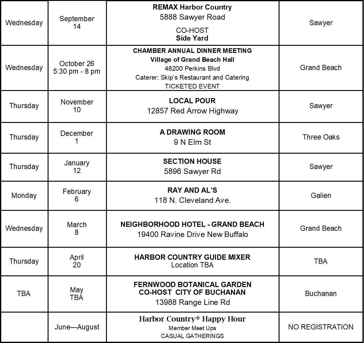 Harbor Country Mixer Schedule 22-23 only