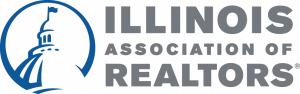 IAR Illinois Association of REAltors logo words, blue image of capital dome on left side