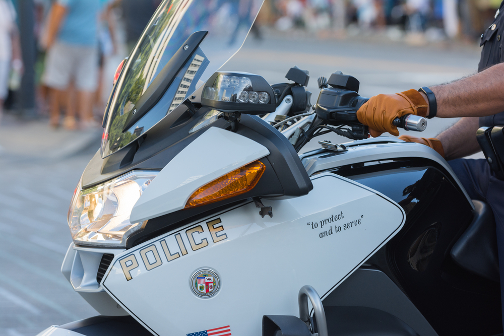 Los Angeles, CA - USA - August 16, 2015:  Police officers on motorcycles performing during 75th Annual Nisei Week Grand Parade in Little Tokyo.