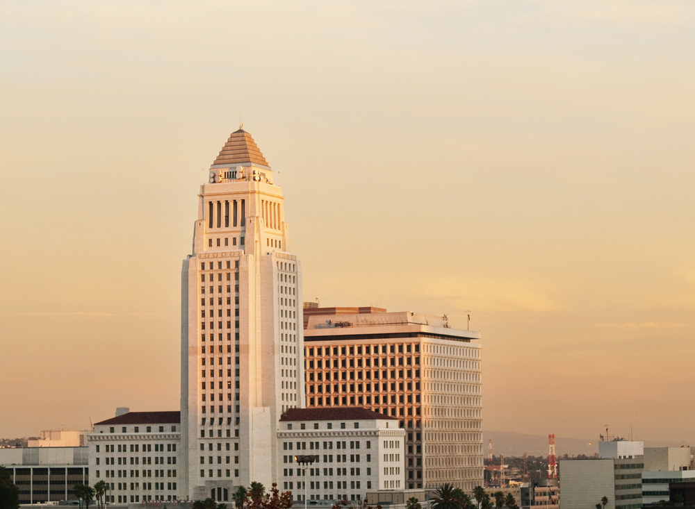 Los Angeles California City Hall  at dusk