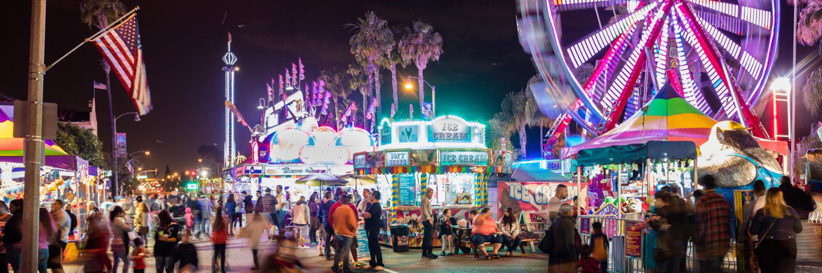 fair rides lit up at night