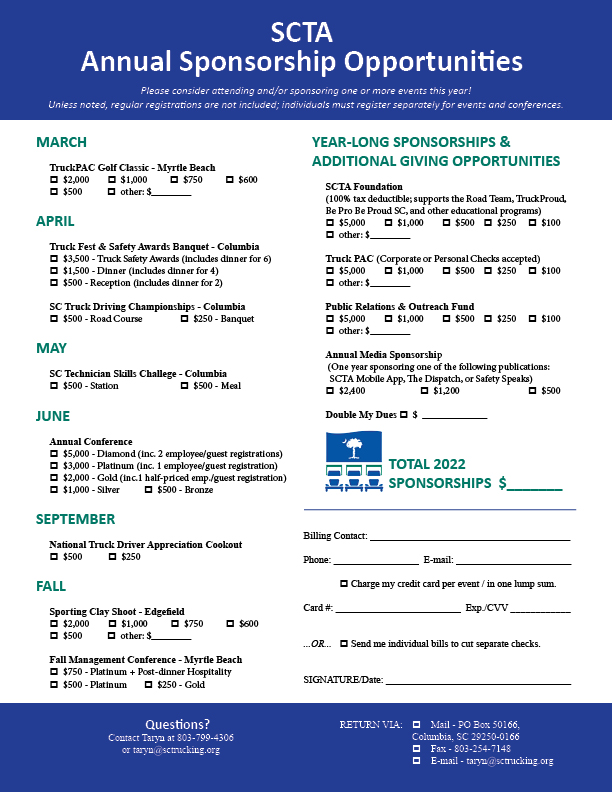 2022 Annual sponsorship menu