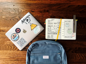 school bag and computer