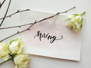 A piece of paper that says "spring."