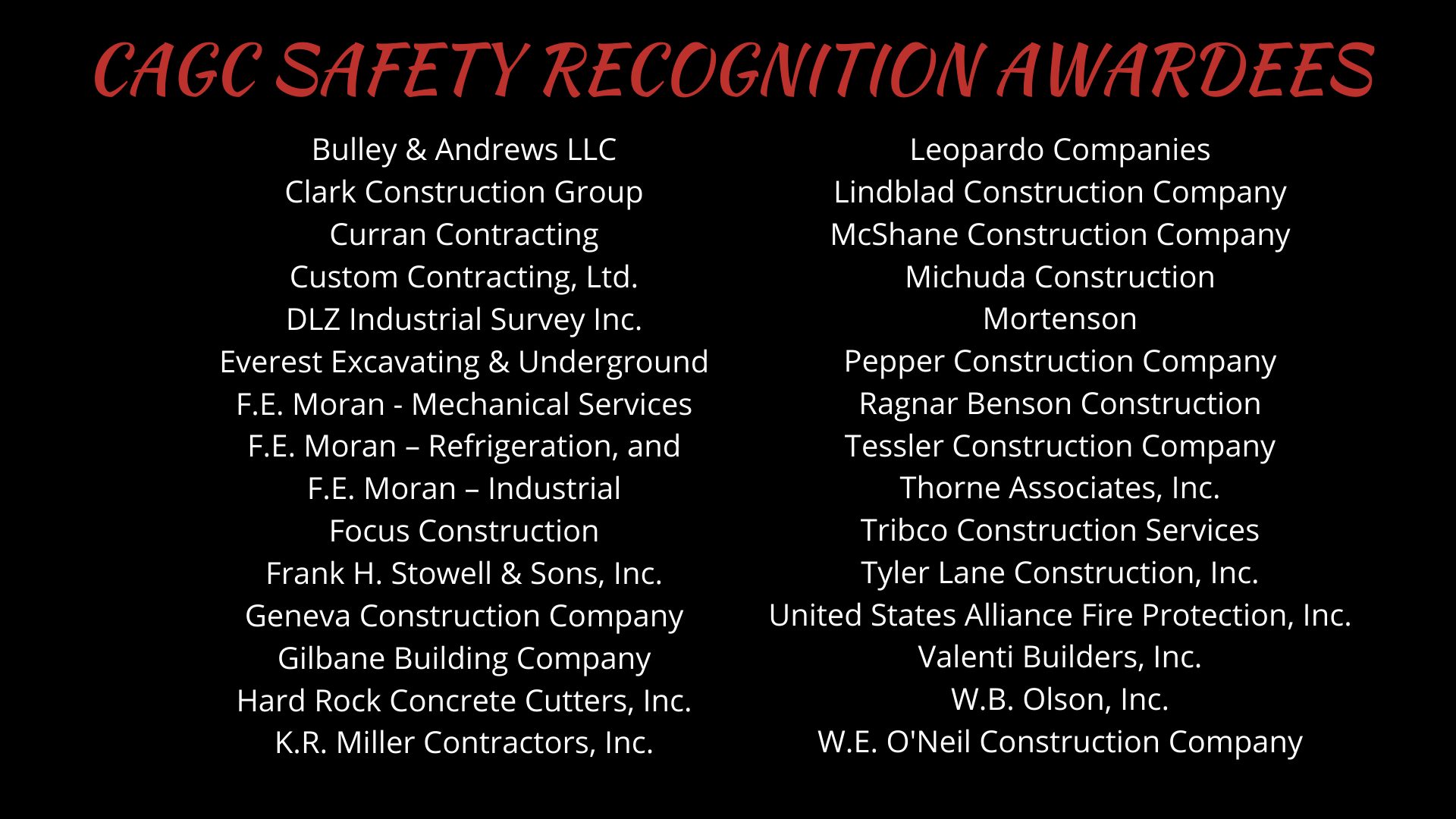 CAGC Safety Recognition Awardees