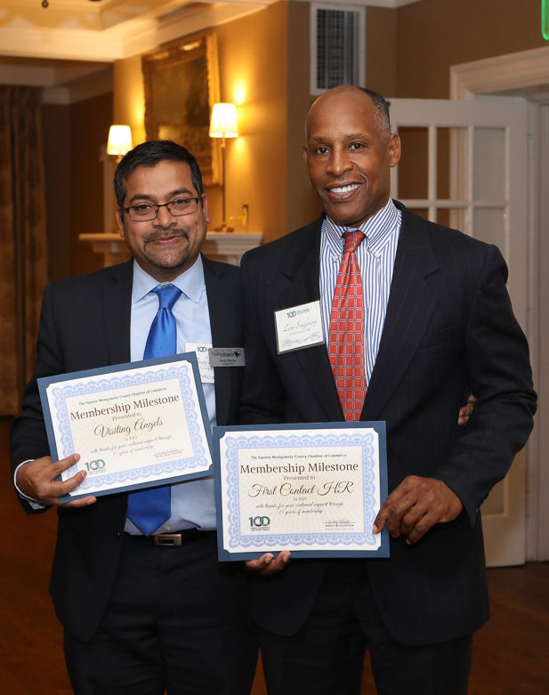 15 year EMCCC milestone winners Visiting Angels and First Contact HR are honored at the Annual Banquet held at Manufacturers Country Club.