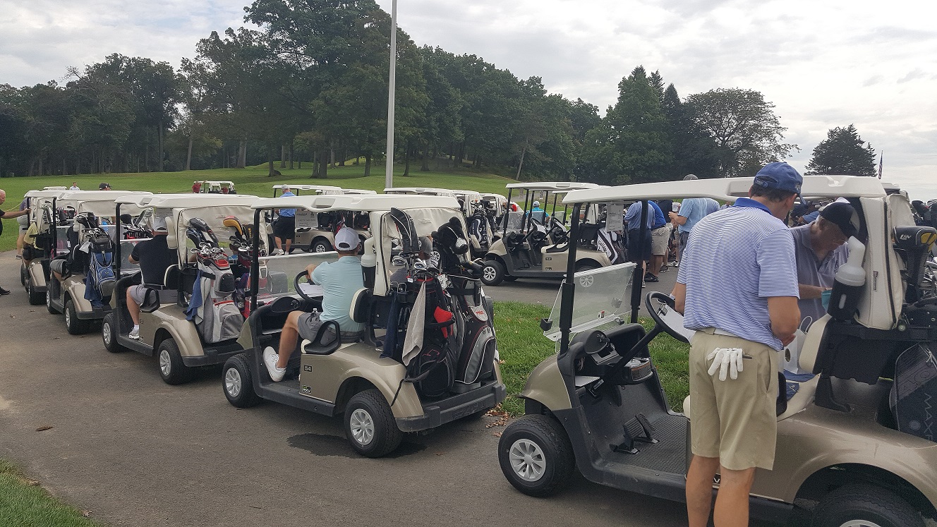 golf outing cart lineup Golfers all lined up in carts to begin the shotgun start of the first Annual EMCCC golf outing.