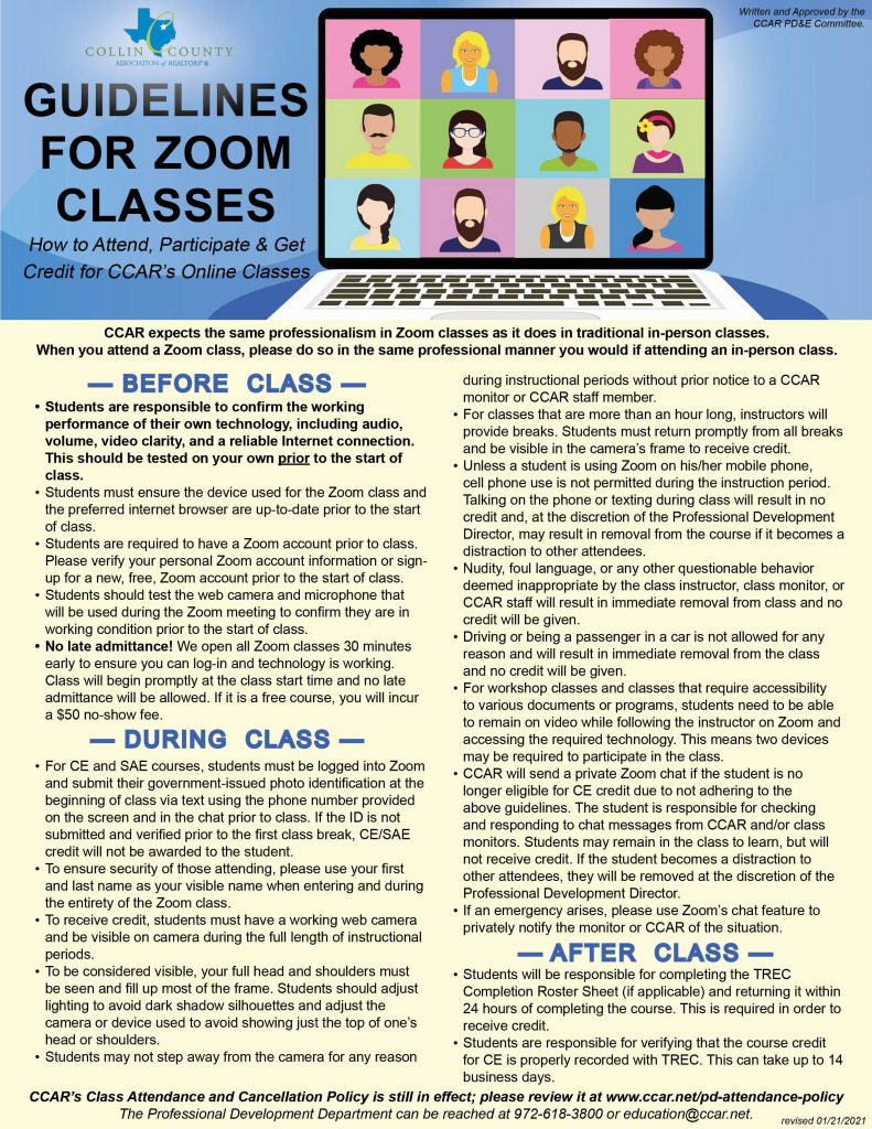 Guidelines for Zoom Classes Collin County Area REALTORS®