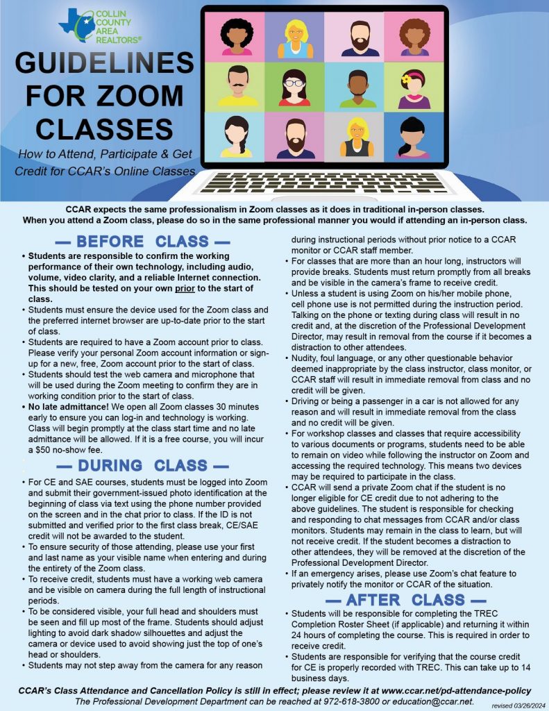 Guidelines for Zoom Classes Collin County Area REALTORS®