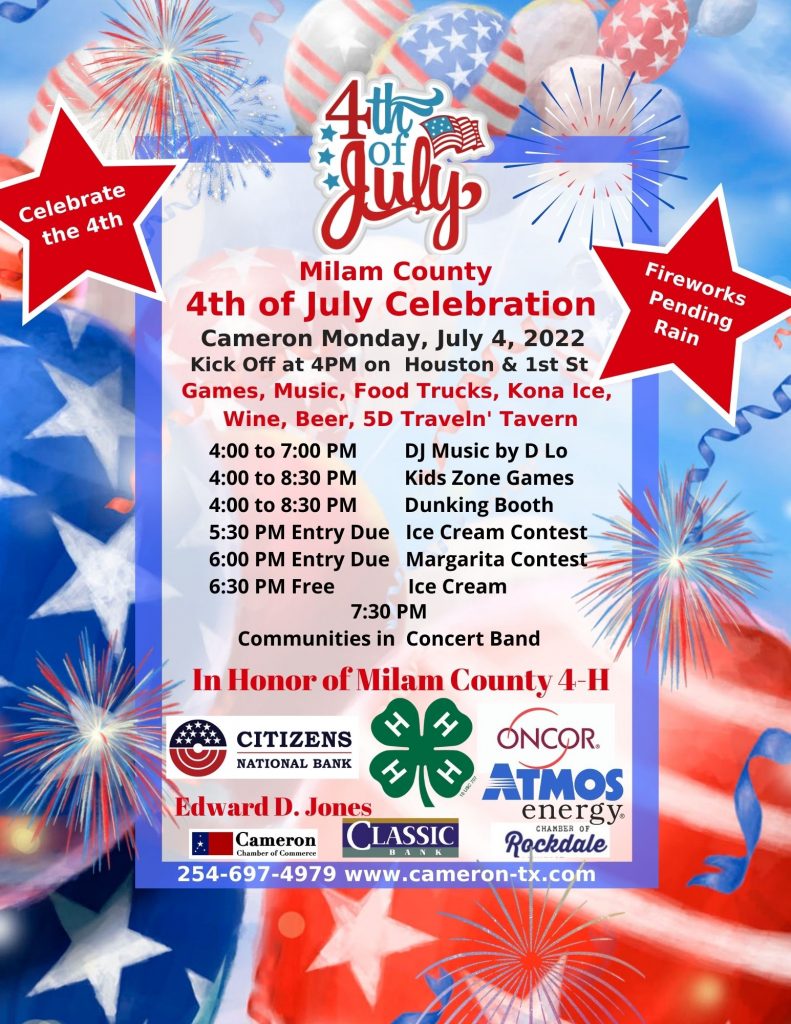 4th of July 
Schedule of Events