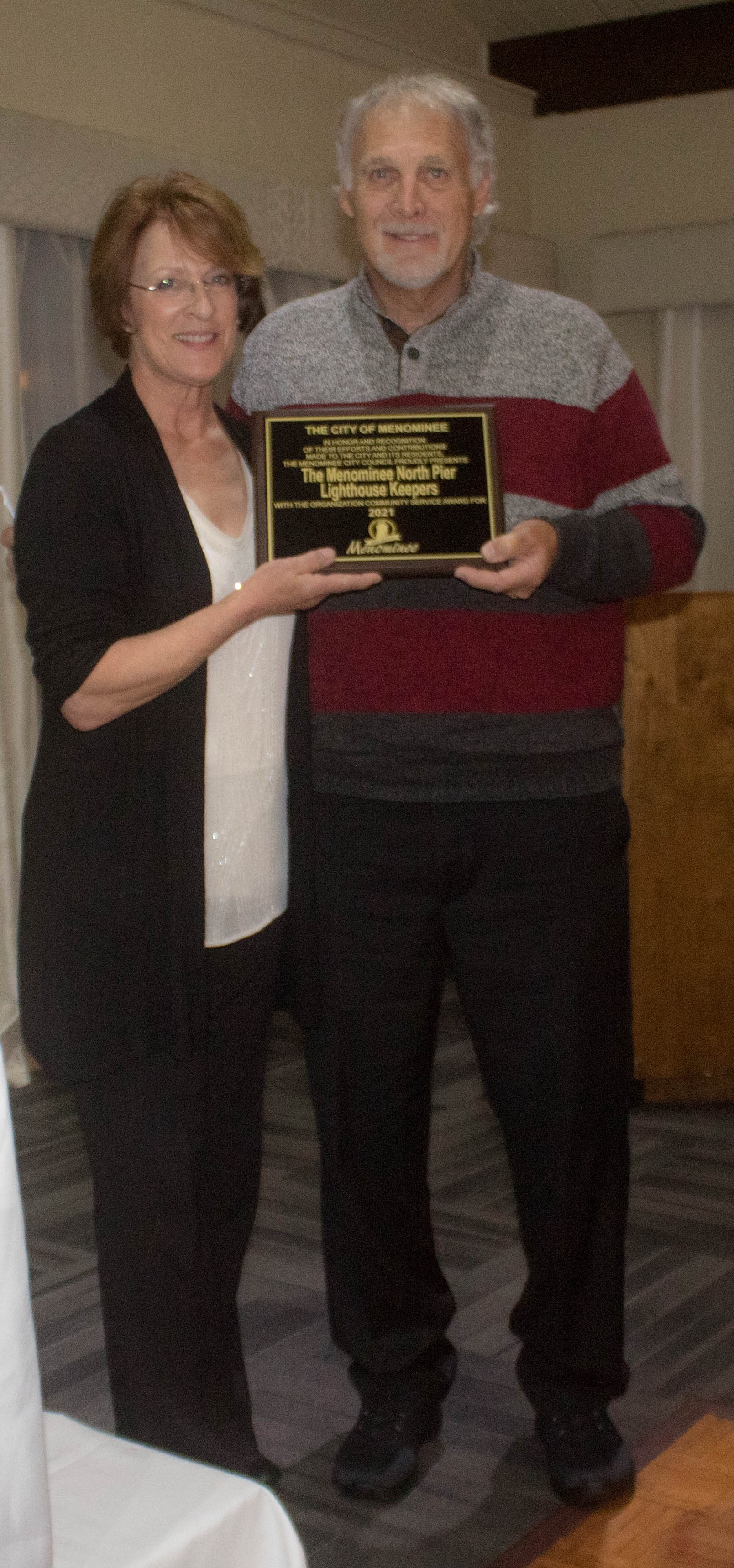City of Menominee Group Service Award: Mayor, Jean Stegeman (Nominator) &amp; Skip Heckel (Recipient)