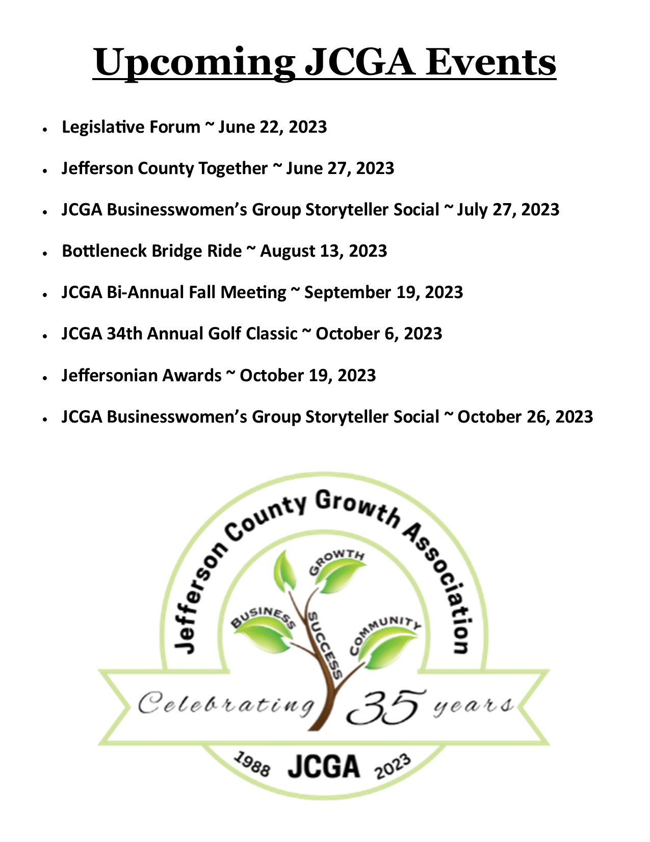 2023 JCGA Event Calendar