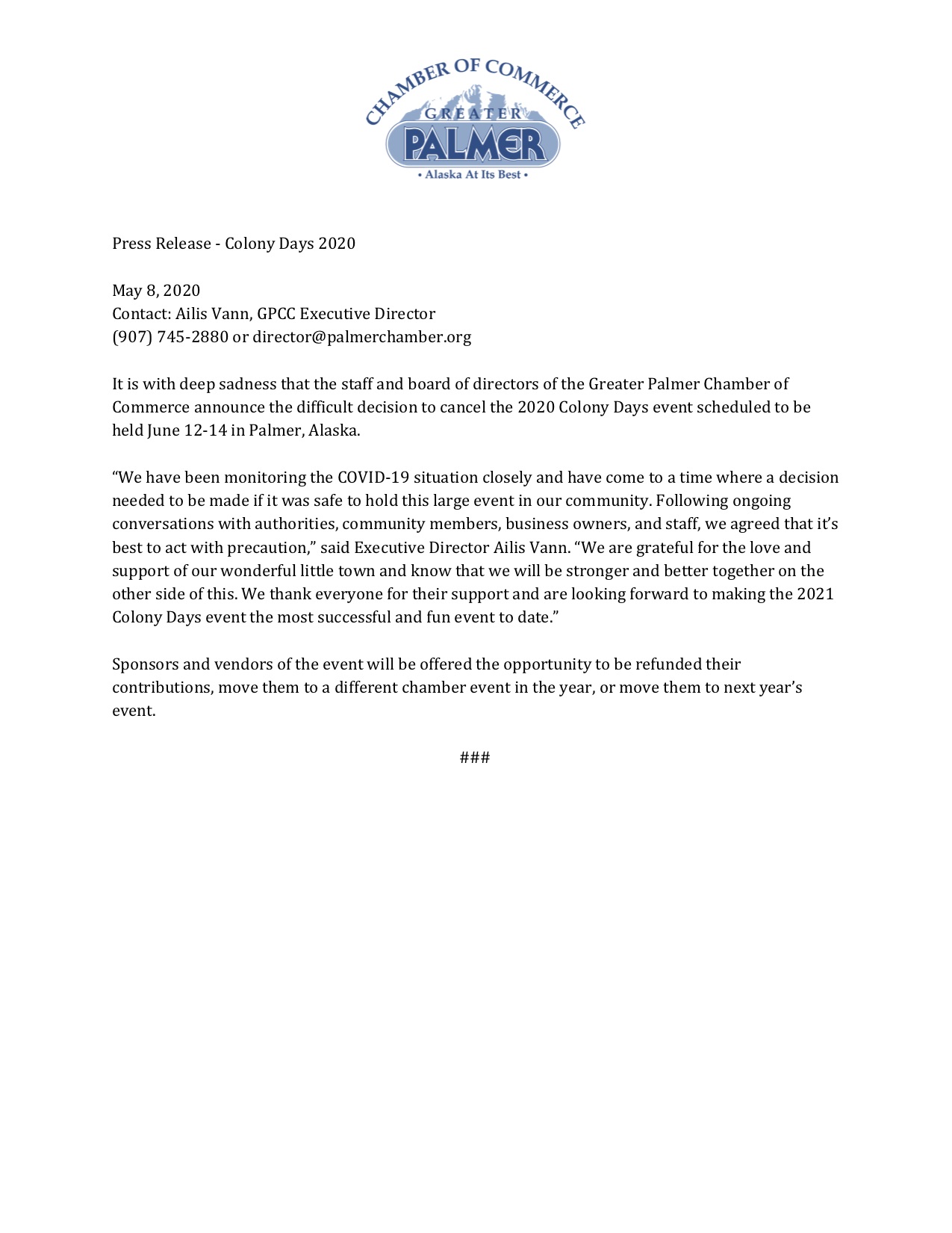Press Release - Colony Days 2020 Press Release - Colony Days 2020