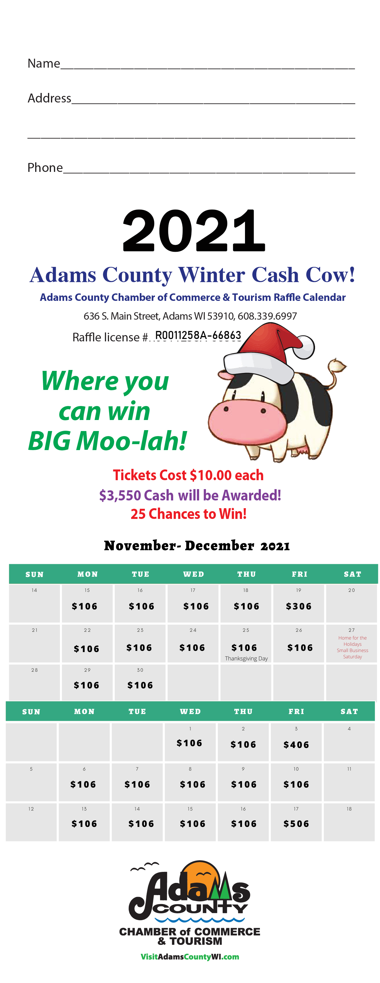 Winter cash cow raffle tickets 2021 - front-01