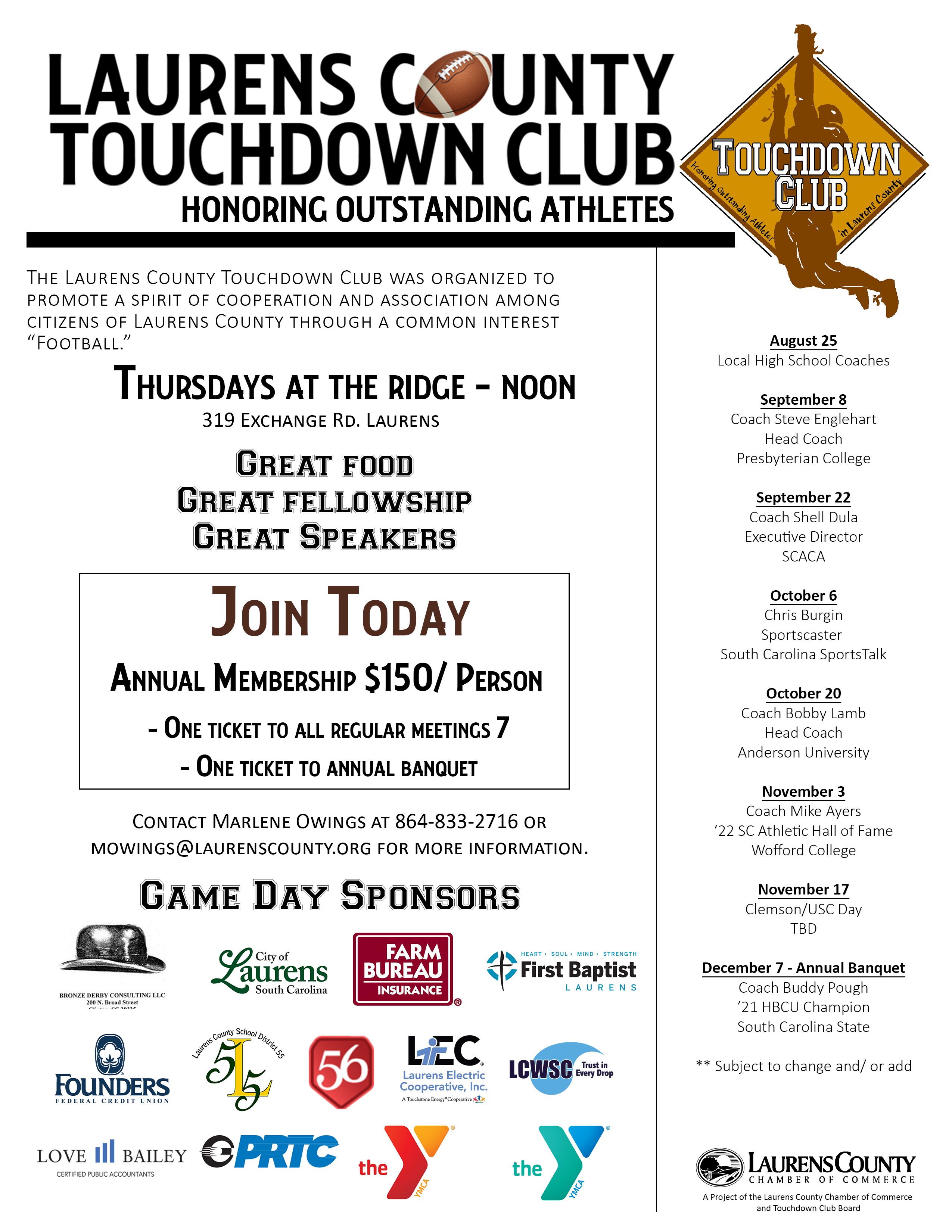 TD Club 2022 Flyer with Sponsors