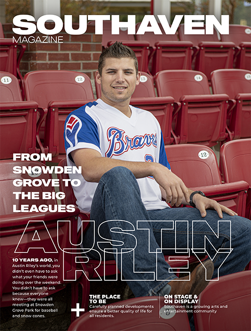 Magazine Cover 2020 FINAL2 Southaven magazine cover - austin riley baseball player on the cover sitting in bleachers