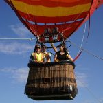 People in one of the hot air balloons ready for the ride - Galt Balloon Festival