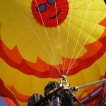 Looking up into an inflated hot air balloon, sunshine picture at the Galt Balloon Festival